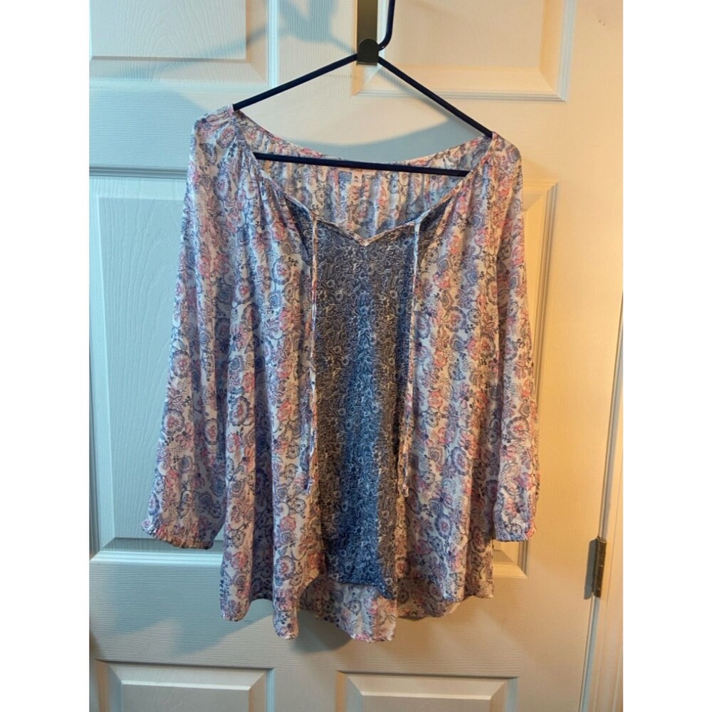 Bohemian Floral Layered Tunic in Pink & Blue XL